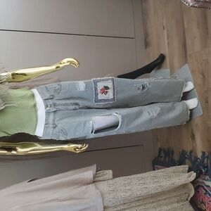 NWT POL Patchwork Miner Stripe Denim Lightweight Jeans Size M